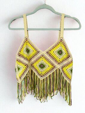 New In brand Bohemian Granny Square Crochet Crop Top - Size S/M